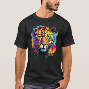 Camiseta Arte Colorida de Jaguar com Efeito Splash Amante d