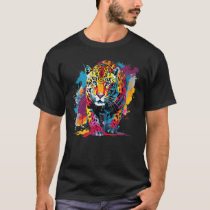 Camiseta Arte Colorida de Jaguar com Efeito Splash Amante d