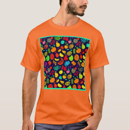 Camiseta Arte Colorida de Padrão de Fruta Neon