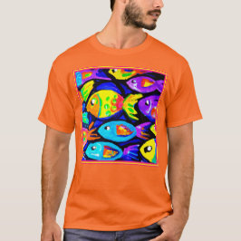 Camiseta Arte Colorida de Padrões de Peixes