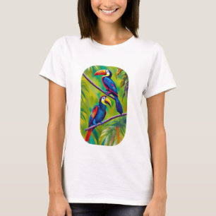 Camiseta Arte Colorida de Pássaros Turianos