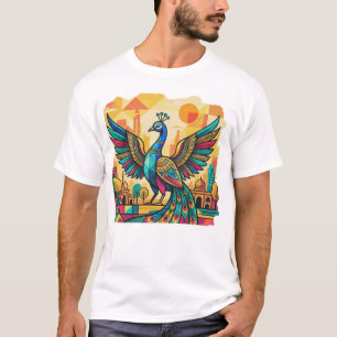 Camiseta Arte Colorida de Pavão Ilustração de Pavão India