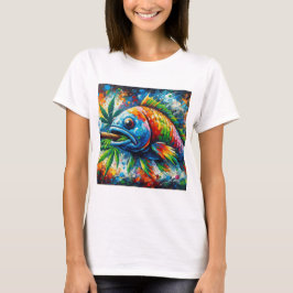 Camiseta Arte Colorida de Peixe Abstrato