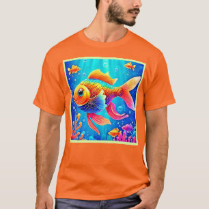 Camiseta Arte Colorida de Peixes de Aquário