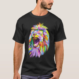 Camiseta Arte Colorida De Pop De Cabeça De Leão Para Leões