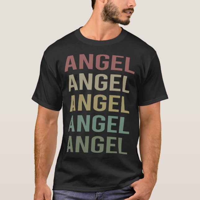 Camiseta Arte Colorida de Texto - Nome do Anjo (Frente)