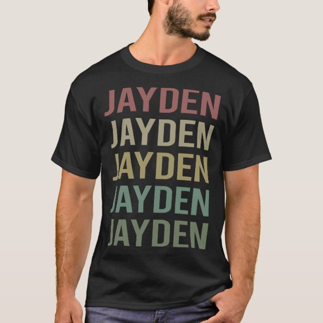 Camiseta Arte Colorida de Texto - Nome Jayden (Frente)