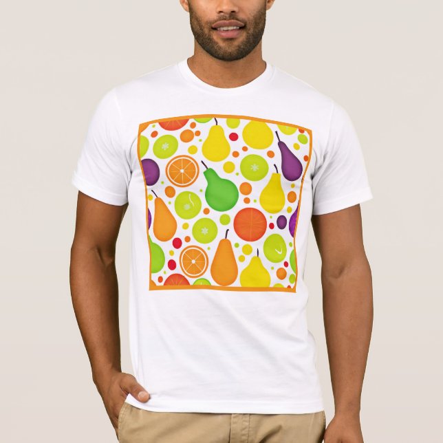 Camiseta Arte Colorida e Frutífera De Padrão De Vibração (Frente)