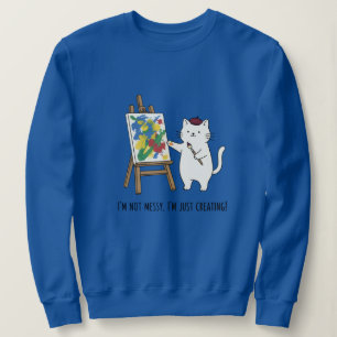 Camiseta Arte Colorida Gato Branco Artista Azul Design Acon