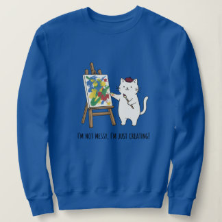 Camiseta Arte Colorida Gato Branco Artista Azul Design Acon