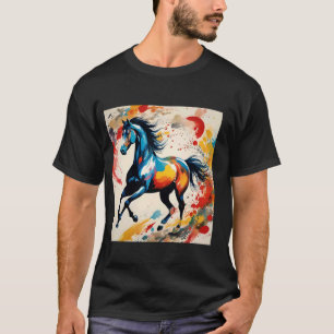 Camiseta Arte colorida representando um cavalo galopando
