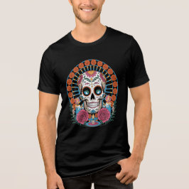 Camiseta Arte Colorido de Crânio de Açúcar do Dia dos Morto