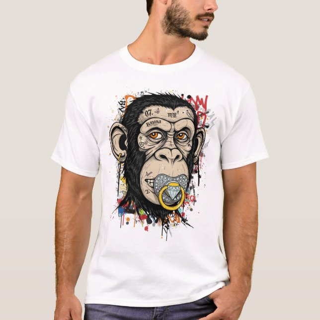 Camiseta Arte com o Macaco do grafite - Estilo da Rua Abstr (Frente)