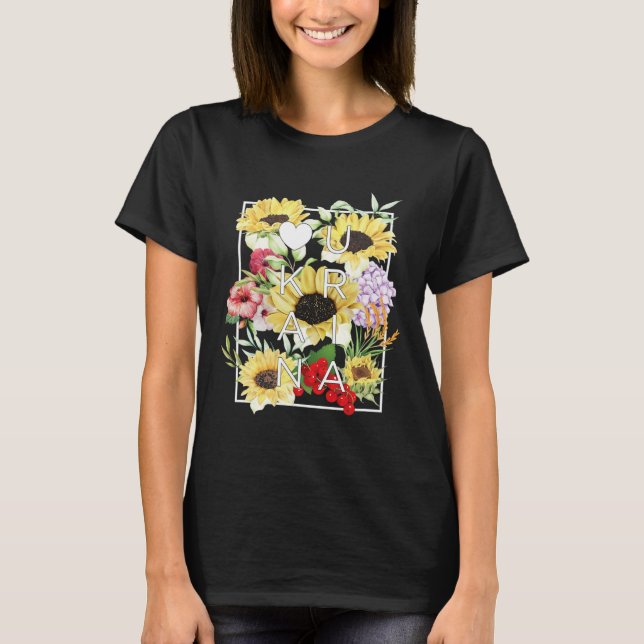Camiseta Arte com Palavras das Flores da Ucrânia - Orgulho  (Frente)