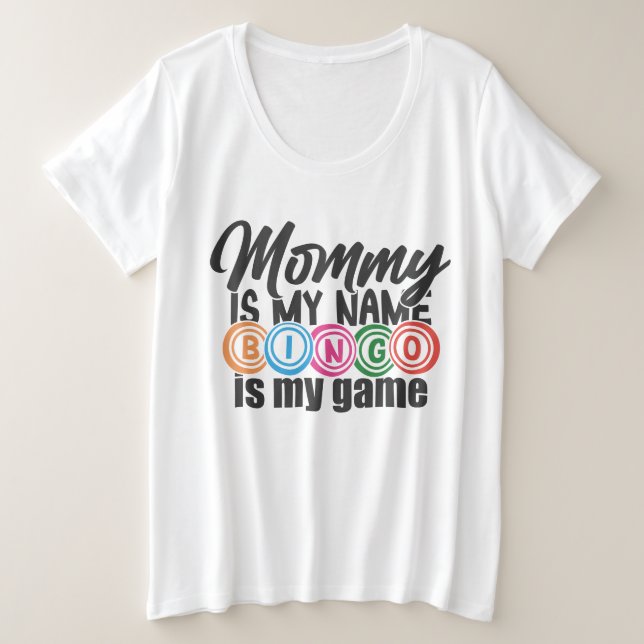 Camiseta Arte com palavras de Mãe Bingo Fofa (Frente do Design)
