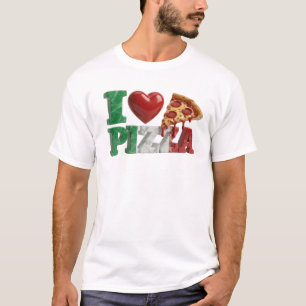 Camiseta Arte Contemporânea EU AMO PIZZA CORES DA BANDEIRA 