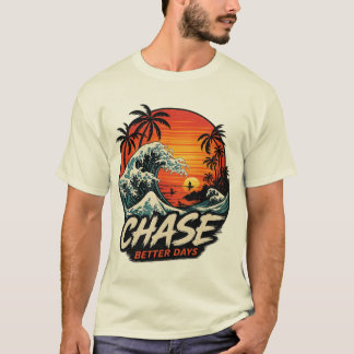 Camiseta Arte Costeira de Pôr do Sol e Ondas do Mar Vintage