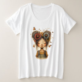 Camiseta Arte Cottagecore de Menina com Coque Floral Capric