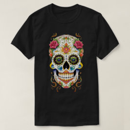 Camiseta Arte Crânio do Açúcar - Festivo com Rosas Rosa