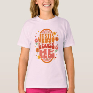 Camiseta Arte Cristã Retro “Jesus Me Ama” – Fé Groovy