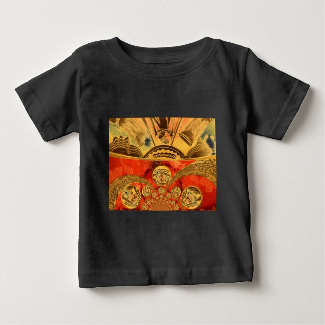Camiseta Arte Cultural Africana: Design Vermelho Ouro Rico (Frente)