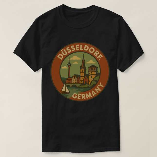 Camiseta Arte da Cidade de Düsseldorf Alemanha (Frente do Design)