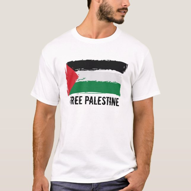 Camiseta Arte da escova da bandeira de Palestina - (Frente)