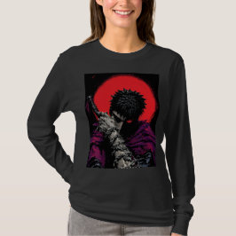 Camiseta Arte da Espada da Lua Vermelha do Guerreiro Anime
