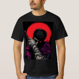 Camiseta Arte da Espada da Lua Vermelha do Guerreiro Anime