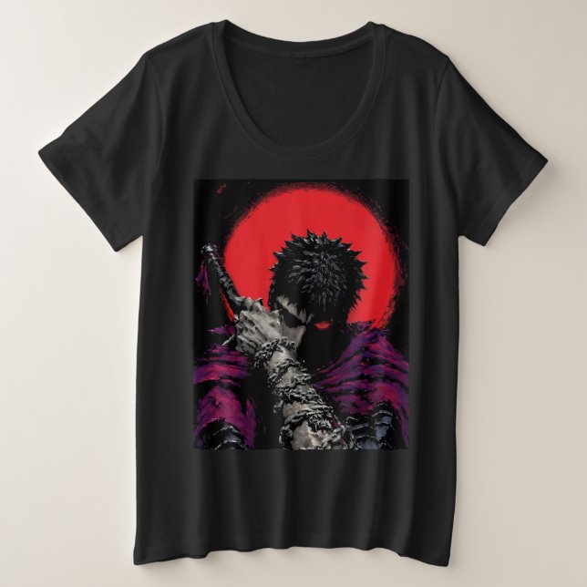 Camiseta Arte da Espada da Lua Vermelha do Guerreiro Anime (Frente do Design)