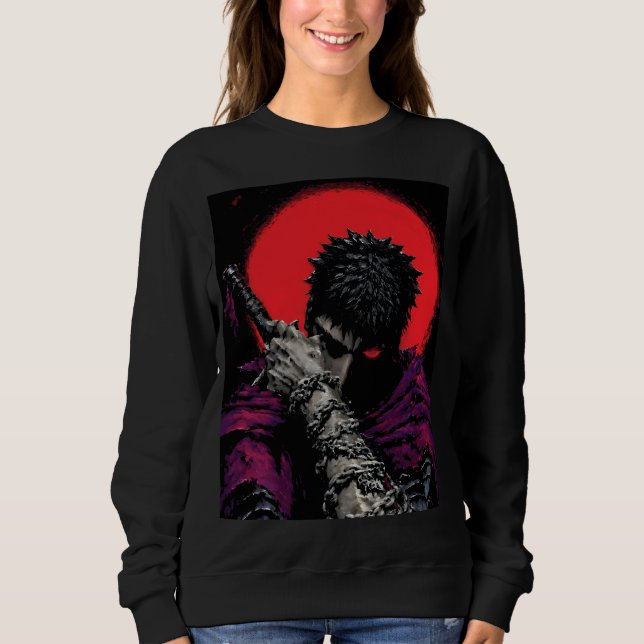 Camiseta Arte da Espada da Lua Vermelha do Guerreiro Anime (Frente)