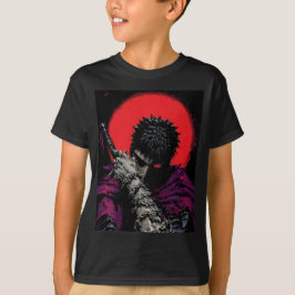Camiseta Arte da Espada da Lua Vermelha do Guerreiro do Ani