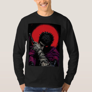 Camiseta Arte da Espada da Lua Vermelha do Guerreiro do Ani