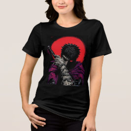 Camiseta Arte da Espada da Lua Vermelha do Guerreiro do Ani