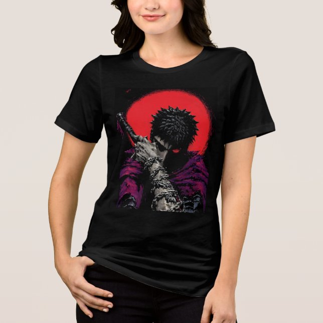 Camiseta Arte da Espada da Lua Vermelha do Guerreiro do Ani (Frente)