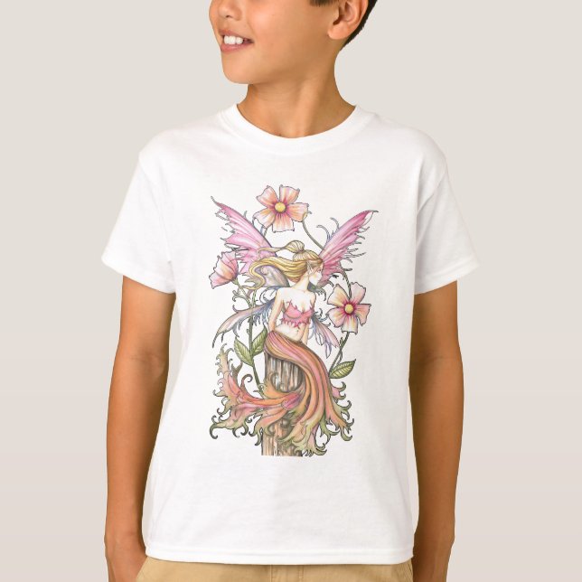 Camiseta Arte da Fada da Flor Rosa (Frente)