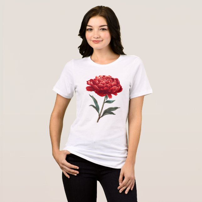 Camiseta Arte da Flor de Peônia Carmesim (Frente Completa)
