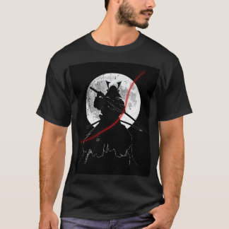 Camiseta Arte da Katana Lua Preto e Branco