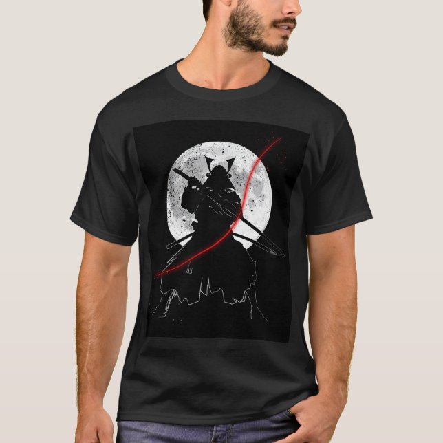 Camiseta Arte da Katana Lua Preto e Branco (Frente)