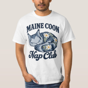 Camiseta Arte da Mãe Gata Maine Coon Floral Azul Clube do S