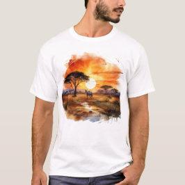 Camiseta Arte da Vida Selvagem de Zebra Sunset Africano - T