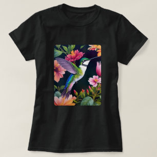 Camiseta Arte das Flores Coloridas do Hummingbird