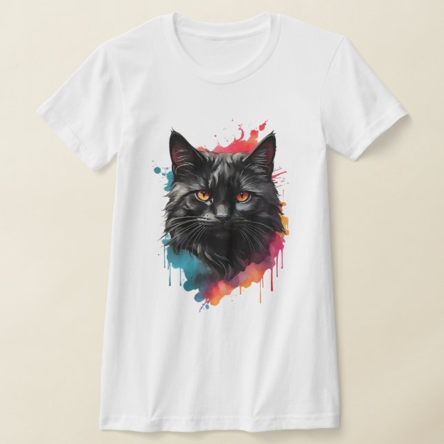 Camiseta Arte de Abertura de Cor de Água Preta Mística (Postura )