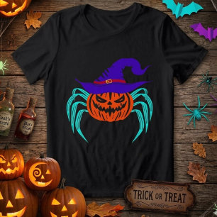Camiseta Arte de Abóbora de Halloween Assustadora com Aranh
