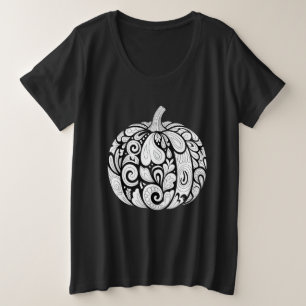Camiseta Arte de Abóbora Preta e Branca - Halloween