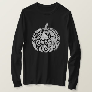 Camiseta Arte de Abóbora Preta e Branca - Halloween
