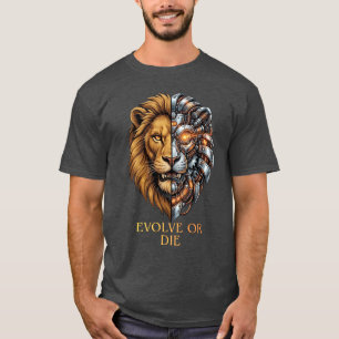 Camiseta Arte de Academia Cyborg Lion Evoluir ou Morrer