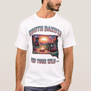 Camiseta Arte de Acampamento Vintage South Dakota Encontre