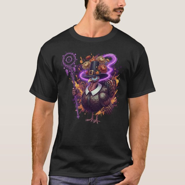 Camiseta Arte de Ação de Graças da Magic Turkey (Frente)