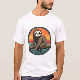 Camiseta Arte de Animal da Selva Retrô Gráfico de Preguiça